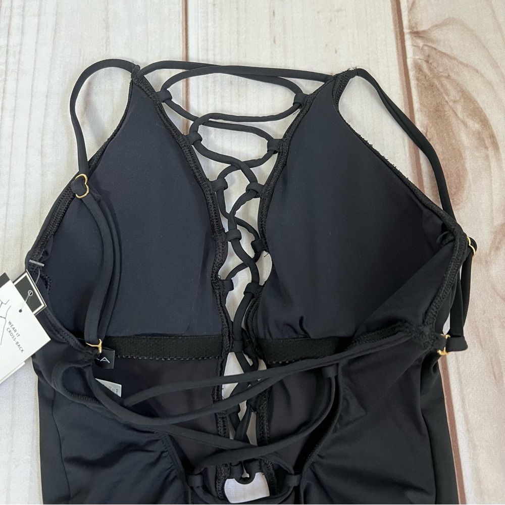La Blanca Black Lace-Up One Piece Swimsuit NWT Size 4 Convertible Straps - Picture 4 of 8